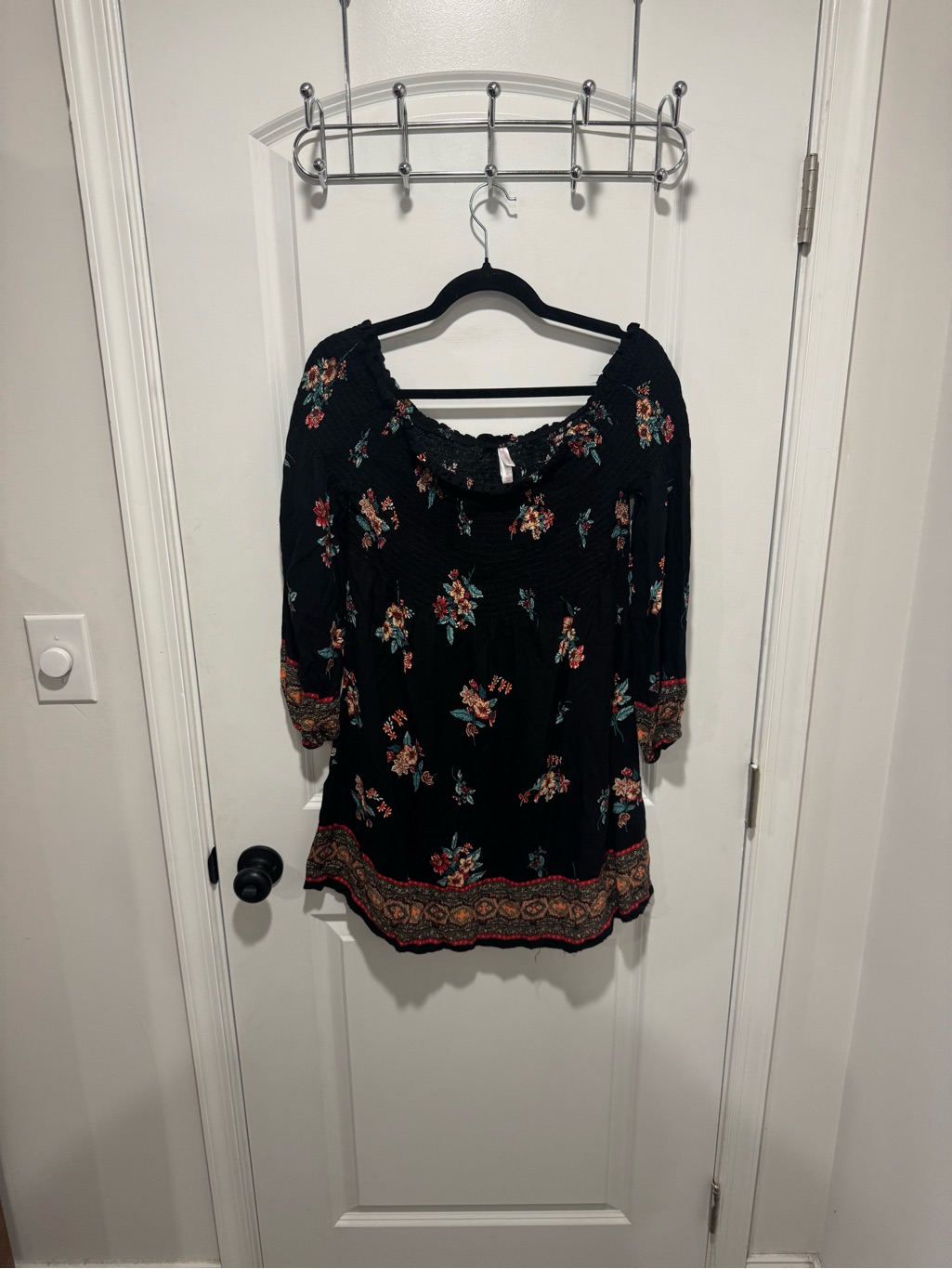 Xhilaration Black Floral Mini Dress With Border Print